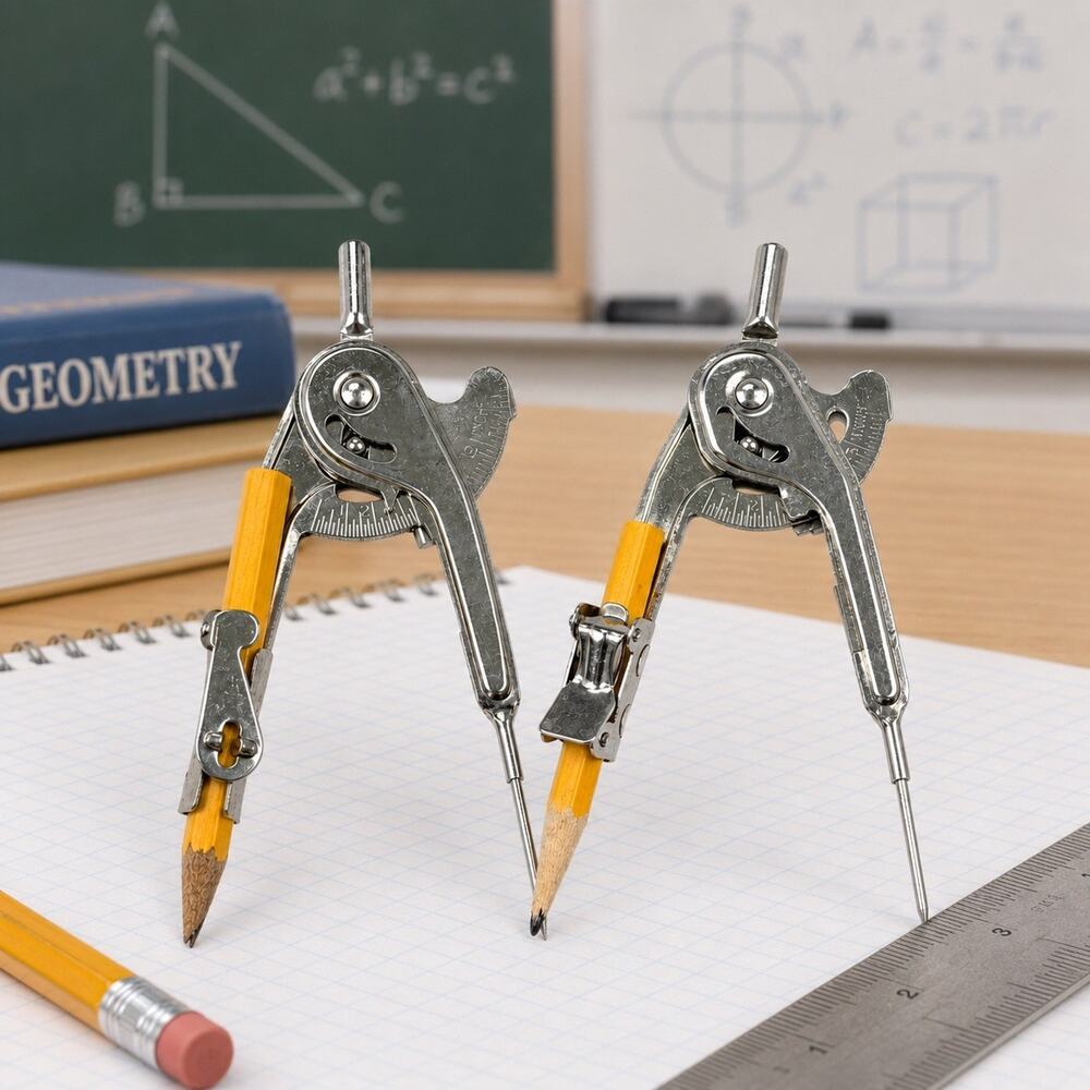 Drafting Compass Pair USA Taiwan VTG Metal Geometry Tool Classroom Theater Prop